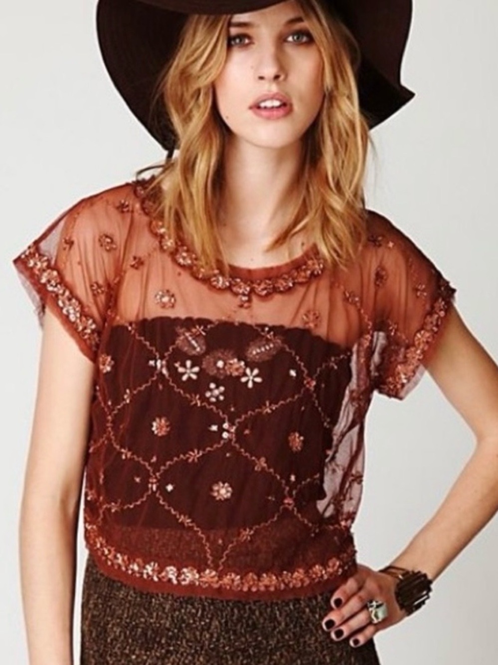 NWOT Free People Sheer Mesh & Sequin Crop Top Size in Small